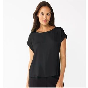 Nine‎ West Womens Turn Back Short Sleeve Woven Roll Cuff Tee Mineral Black XL